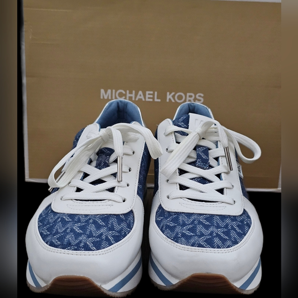 Michael Kors Monique Women's White and Blue Denim Sneakers 8.5